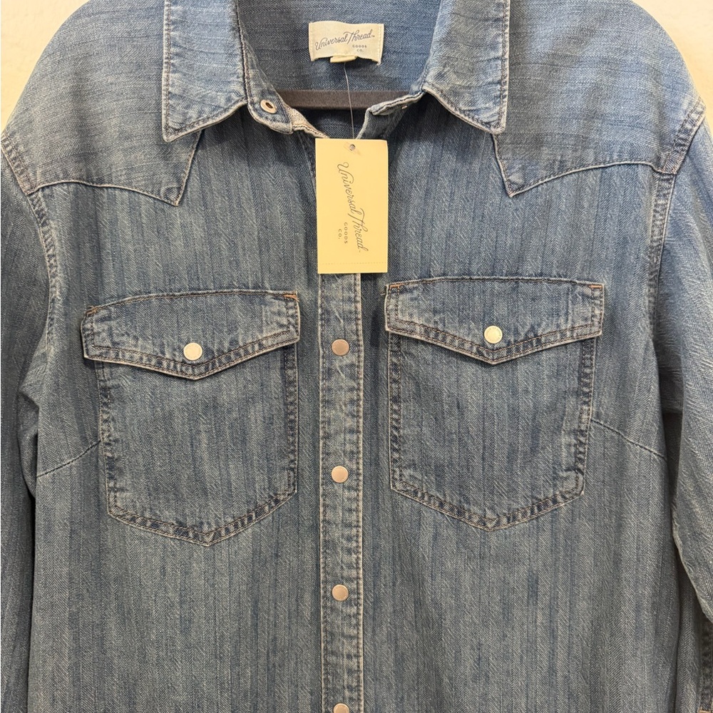 Universal Thread Blue Denim Button-Down Dress, Me… - image 5